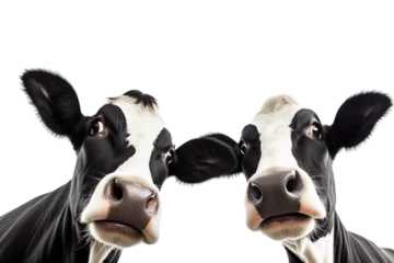 Fotobehang Close-up headshot of two playful, black and white Friesian calves, isolated on a transparent background © adam