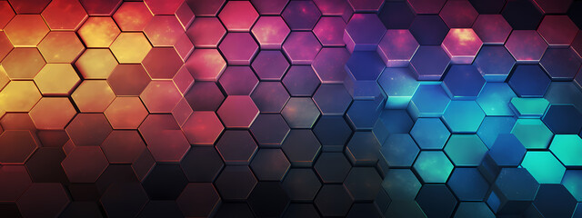 A high-detail abstract background centered around a large central hexagon surrounded by smaller hexagons