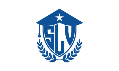 SLV three letter iconic academic logo design vector template. monogram, abstract, school, college, university, graduation cap symbol logo, shield, model, institute, educational, coaching canter, tech