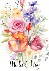 Happy Mother's Day card concept with watercolor flower bouquet