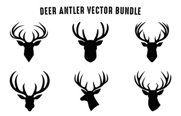 Deer antler silhouettes vector art Set, Deer antlers Silhouette black Clipart bundle