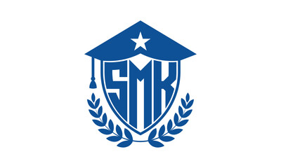 SMK three letter iconic academic logo design vector template. monogram, abstract, school, college, university, graduation cap symbol logo, shield, model, institute, educational, coaching canter, tech