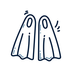 Hand drawn flippers for swimming doodle line illustration. flippers for swimming doodle icon vector.
