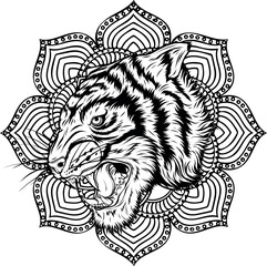 outline of Tiger head vector illustration design
