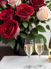 Romantic hearts champagne roses highly detailed cozy.