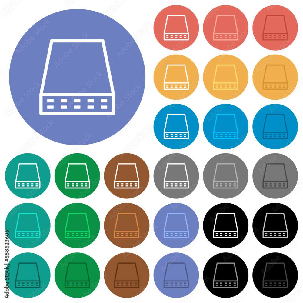 Poster computer data storage outline round flat multi colored icons