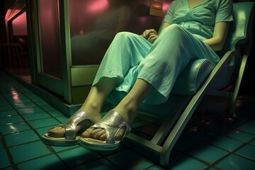 woman legs and feets sitting on retro style chair