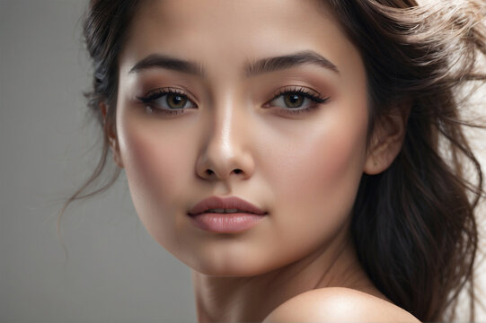 Young, beautiful model of asian appearance on a blurred background.