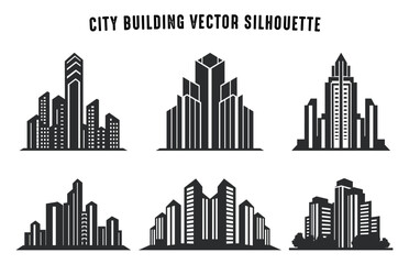 City Building Silhouette vector set, City Buildings Logo vector icon Bundle