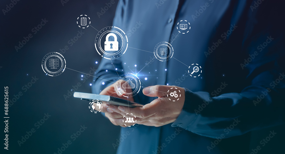 Poster big data analytics and business intelligence concept with chart and graph icons on a digital screen 