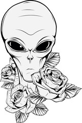 Vector outline alien head vector illustration design - 688625811