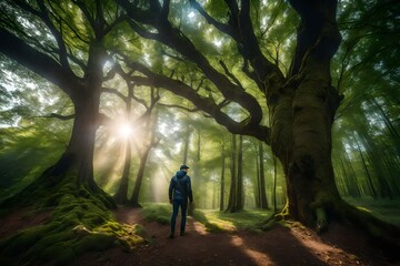 Image of Alex discovering the brilliant tree in vector style. - obrazy, fototapety, plakaty