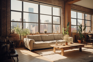 Living room Brooklyn NYC apartment style indoor room - obrazy, fototapety, plakaty