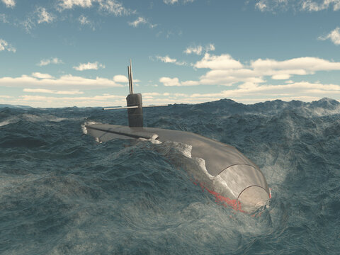 Modernes Unterseeboot im stürmischen Meer
