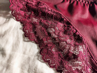 Red floral lace seamless smooth luxury elegant women high-waisted thong panty. 