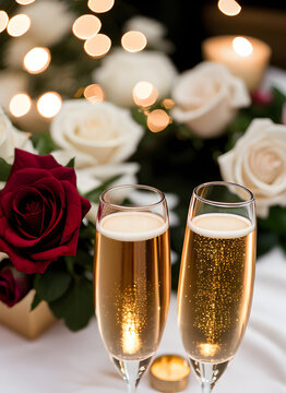 Valentines Day hearts champagne roses. Men