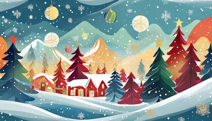 seamless Winter landscape with happy Christmas celebration