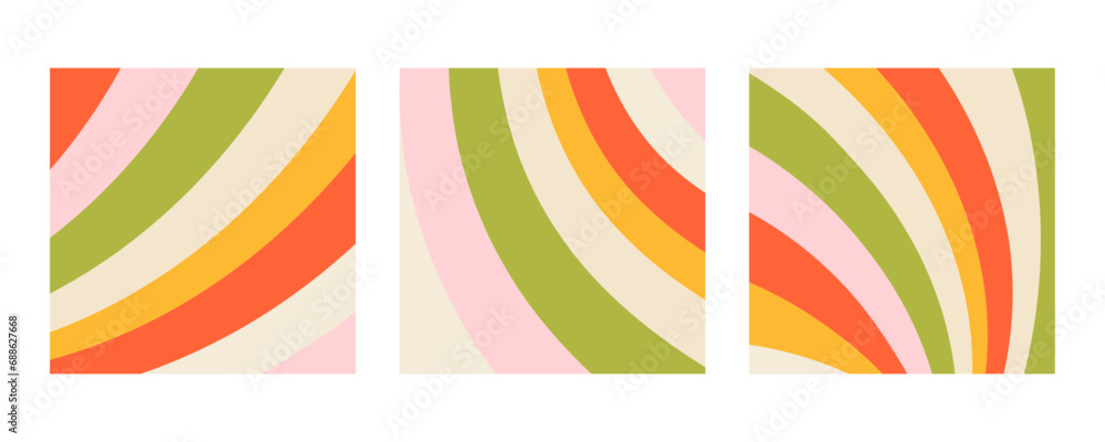 Poster set of rainbow backgrounds. psychedelic design in 60-70s. colored. pattern in hippie design. y2k sty