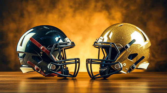 Two football helmets on smoky background - ai generative