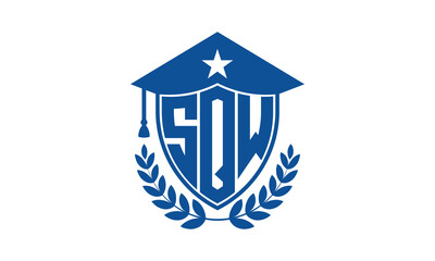 SQW three letter iconic academic logo design vector template. monogram, abstract, school, college, university, graduation cap symbol logo, shield, model, institute, educational, coaching canter, tech