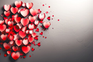 Red hearts on a dark background. Festive background for Valentine's Day.