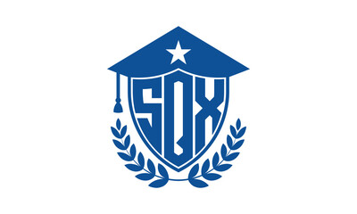 SQX three letter iconic academic logo design vector template. monogram, abstract, school, college, university, graduation cap symbol logo, shield, model, institute, educational, coaching canter, tech