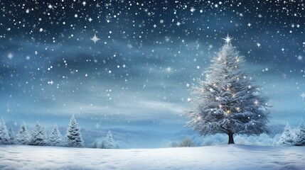 Winter Wonderland Celebration: Holiday Festive Background with Snowy Tree and Garland Lights
