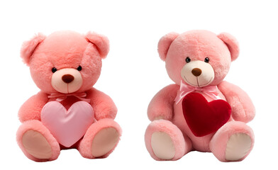 Stuffed Animal Toy: Cutout Set of a Pink Bear Holding a Heart, Isolated on Transparent Background, PNG