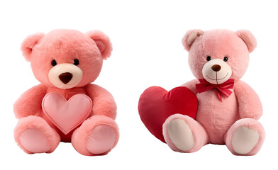 Fluffy Pink Bear Plushie Toy Holding a Heart: A Cutout Set, Isolated on Transparent Background, PNG