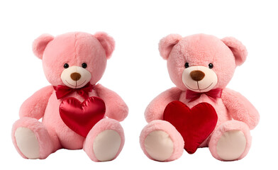 Heart-Holding Pink Bear: A Fluffy Stuffed Animal Toy Cutout Set, Isolated on Transparent Background, PNG