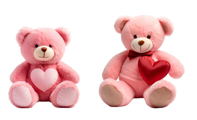 Pink Bear with Heart: A Fluffy Stuffed Animal Toy Cutout Set, Isolated on Transparent Background, PNG