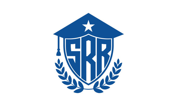 SRR three letter iconic academic logo design vector template. monogram, abstract, school, college, university, graduation cap symbol logo, shield, model, institute, educational, coaching canter, tech