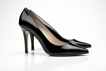 Pair of elegant patent leather high-heeled shoes