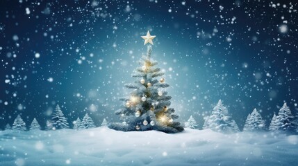 Winter Wonderland Celebration: Holiday Festive Background with Snowy Tree and Garland Lights