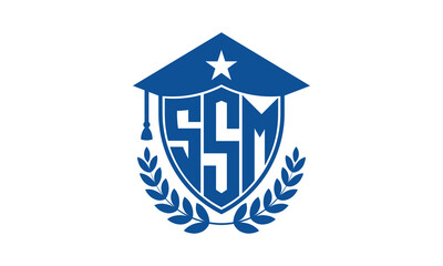 SSM three letter iconic academic logo design vector template. monogram, abstract, school, college, university, graduation cap symbol logo, shield, model, institute, educational, coaching canter, tech