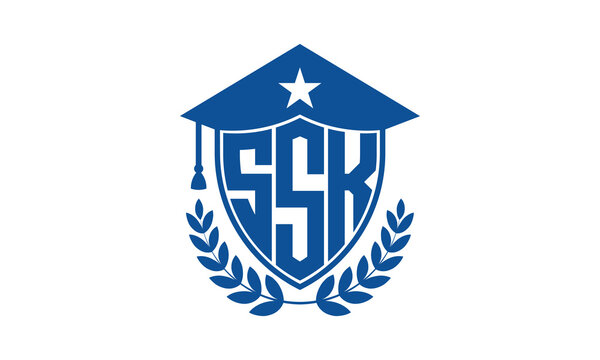 SSK three letter iconic academic logo design vector template. monogram, abstract, school, college, university, graduation cap symbol logo, shield, model, institute, educational, coaching canter, tech