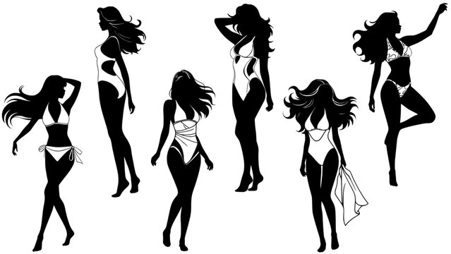Stylish silhouettes of swimwear ladies