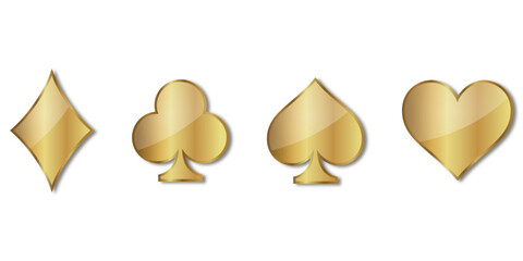 Set of golden playing card symbols: Diamonds, Hearts, Clubs, Spades