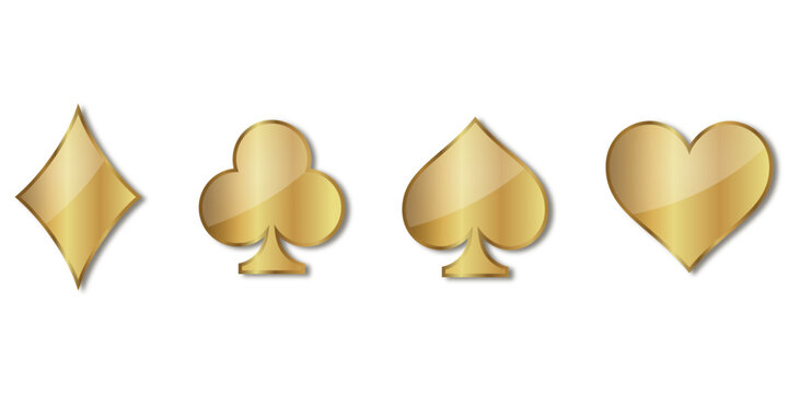 Gold Playing Card Suit Icons Set. playing card symbols: Diamonds, Hearts, Clubs, Spades