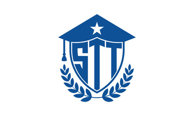STT three letter iconic academic logo design vector template. monogram, abstract, school, college, university, graduation cap symbol logo, shield, model, institute, educational, coaching canter, tech
