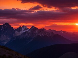 Photo A Dramatic Sunset Over A Mountain Range Generative AI