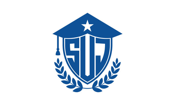 SUJ three letter iconic academic logo design vector template. monogram, abstract, school, college, university, graduation cap symbol logo, shield, model, institute, educational, coaching canter, tech