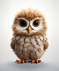 Naklejka premium 3d cute owl, solid white background
