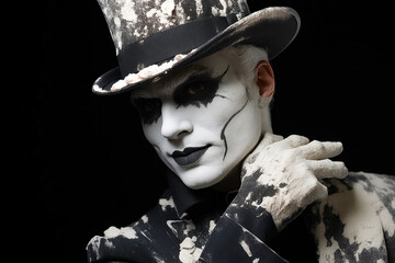 Man with white makeup and black face paint on.