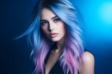 Woman with long, pastel hair is posing for picture.