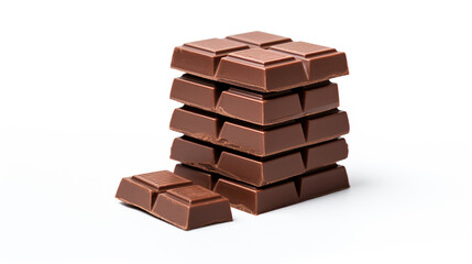 Milk chocolate bars stack isolated on a white background. Studio shot. Broken chocolate pieces on white.