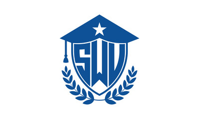 SWU three letter iconic academic logo design vector template. monogram, abstract, school, college, university, graduation cap symbol logo, shield, model, institute, educational, coaching canter, tech