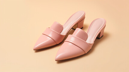 A pair of mules shoes on beige background Pink women