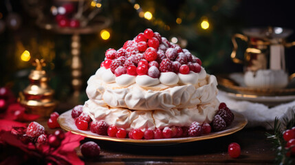 Pavlova meringue, a stunning addition to the festive Christmas table - obrazy, fototapety, plakaty