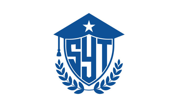 SYT three letter iconic academic logo design vector template. monogram, abstract, school, college, university, graduation cap symbol logo, shield, model, institute, educational, coaching canter, tech